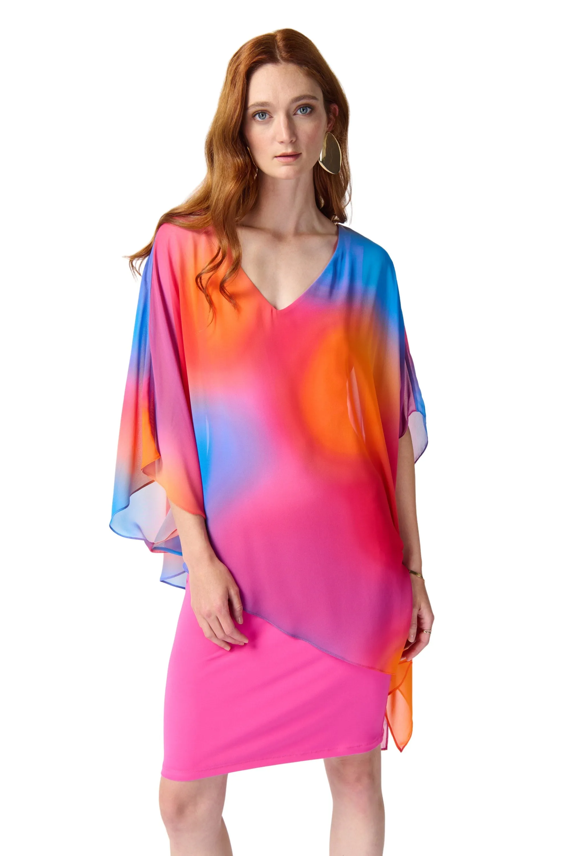 Chiffon Ombré Print Layered Poncho Dress