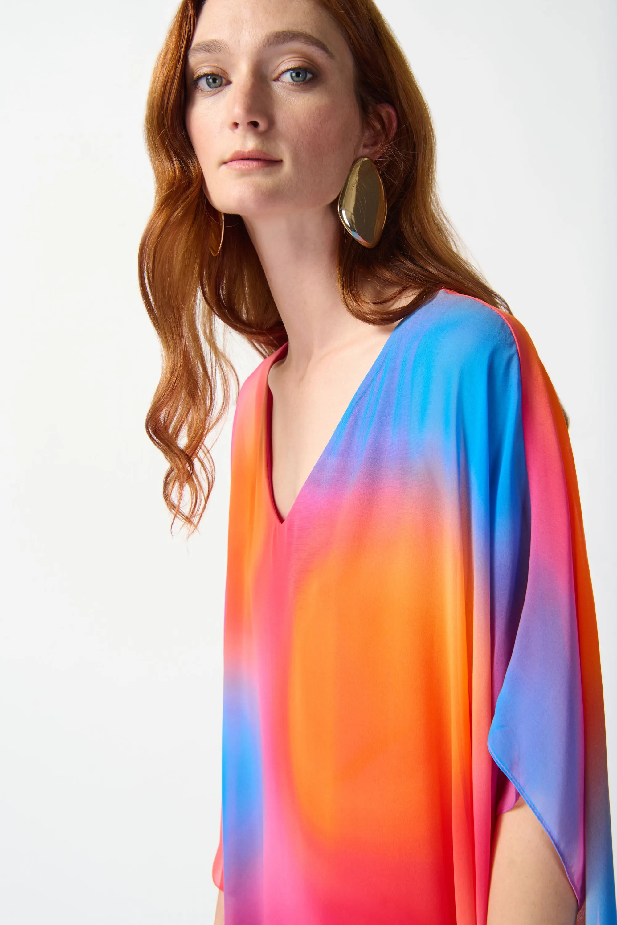 Chiffon Ombré Print Layered Poncho Dress