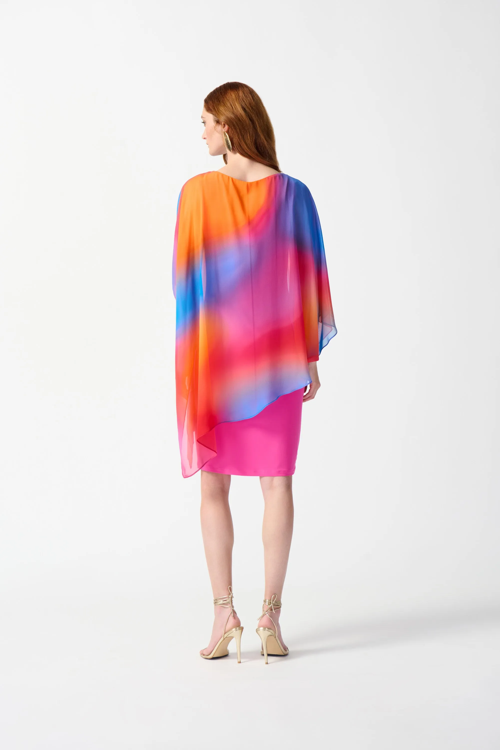 Chiffon Ombré Print Layered Poncho Dress