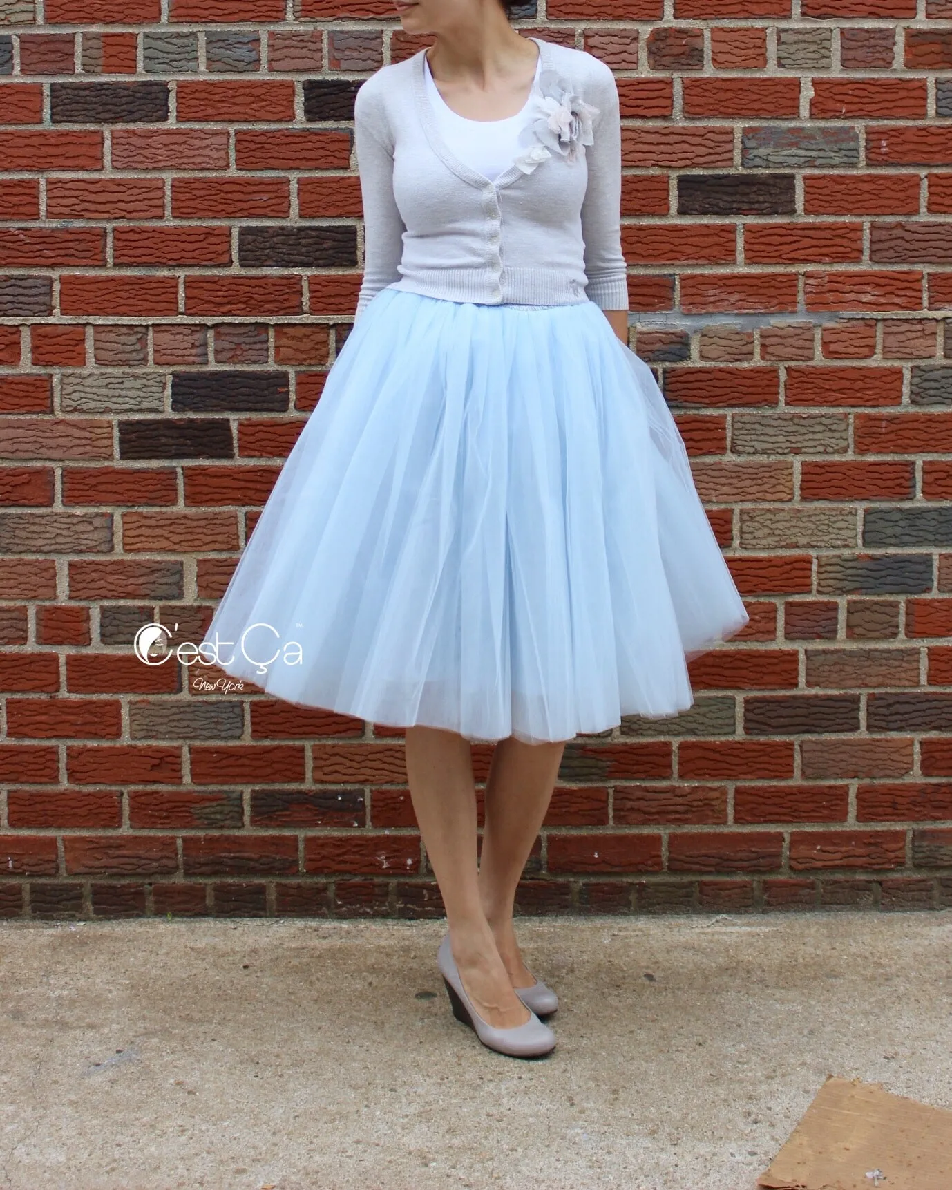 Clarisa Blue Gray Tulle Skirt - Midi