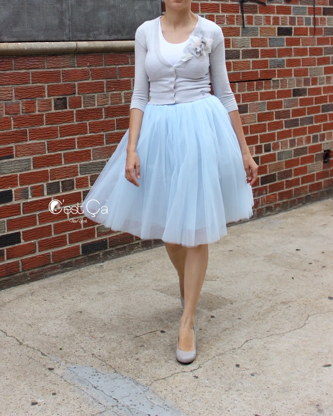 Clarisa Blue Gray Tulle Skirt - Midi