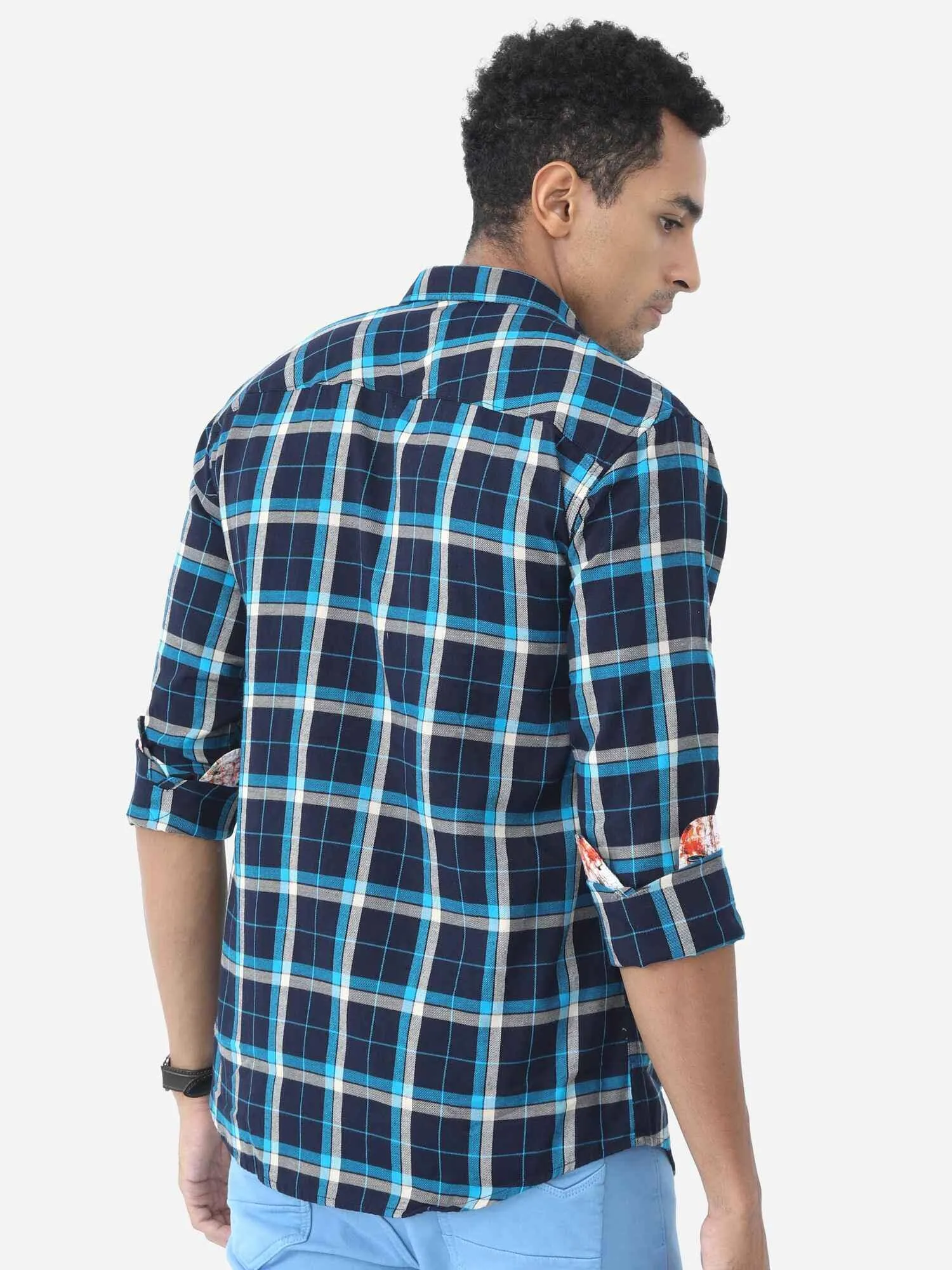 Classic Navy Checks Digital Printed Full Shirt