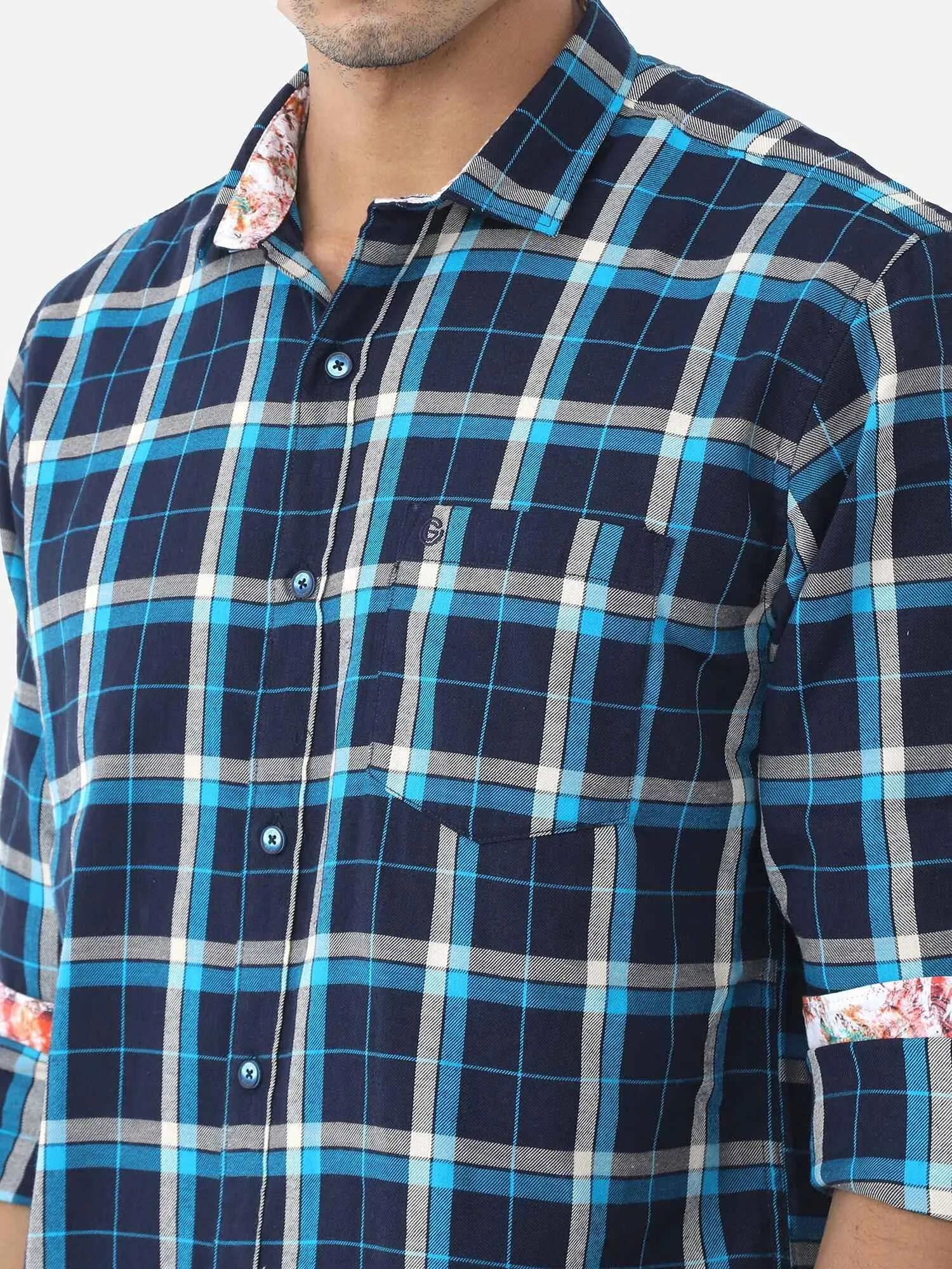 Classic Navy Checks Digital Printed Full Shirt