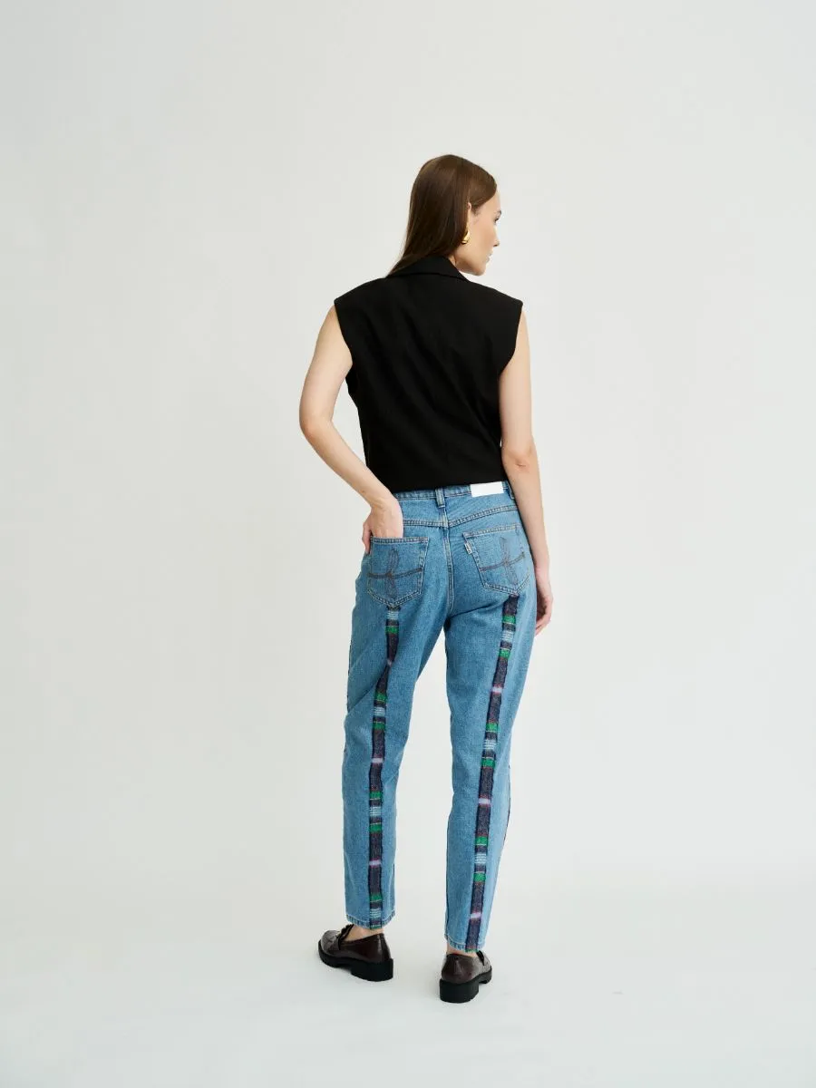 Clover Wool Striped High Waisted Organic Mom Fit Jeans