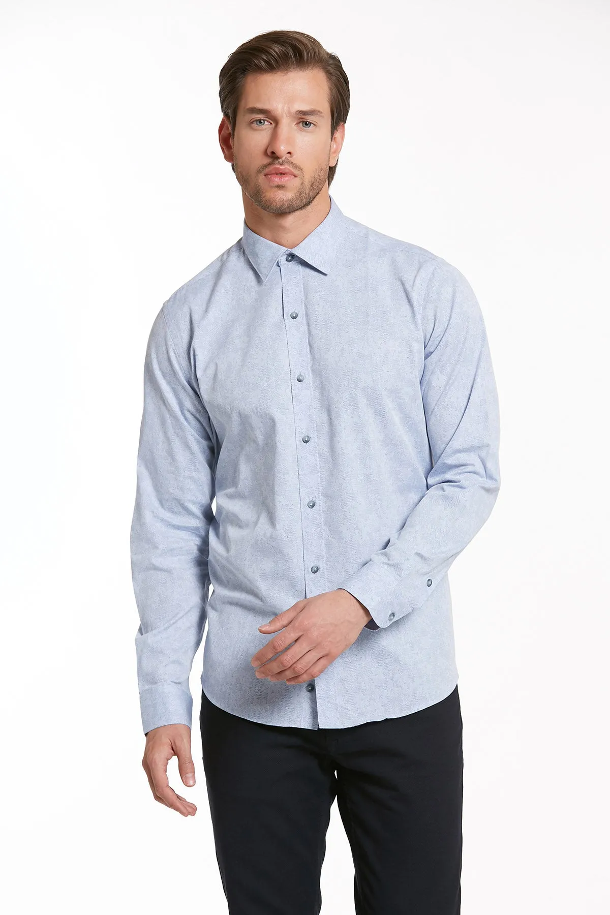 Comfort Fit Long Sleeve Printed Cotton Blue Casual Shirt