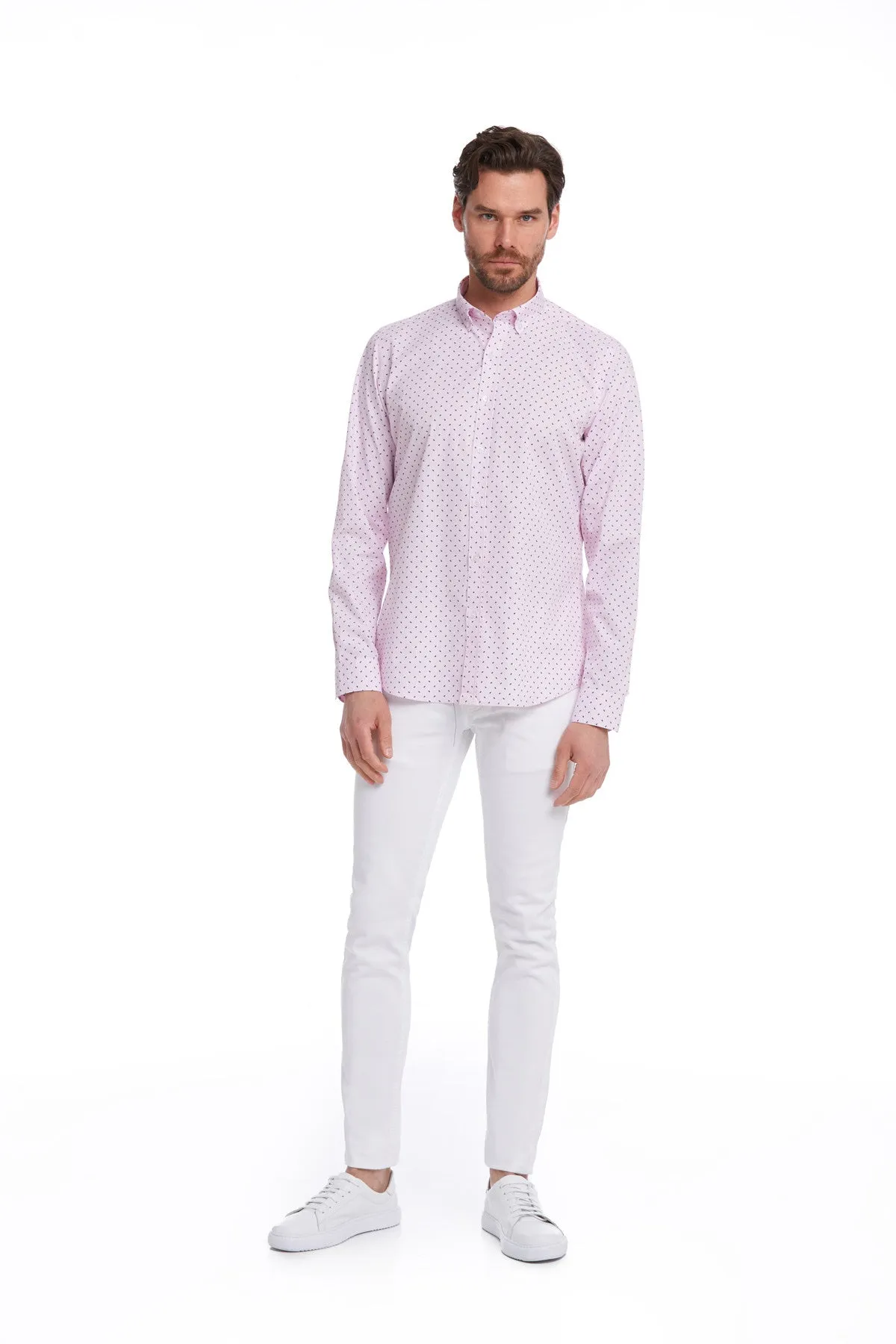 Comfort Fit Long Sleeve Printed Cotton Pink Casual Shirt