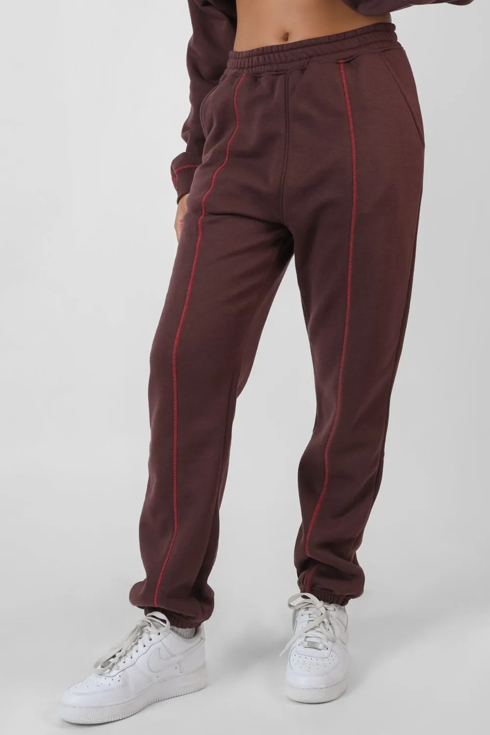 Contrast Stitch 90'S Joggers Aubergine