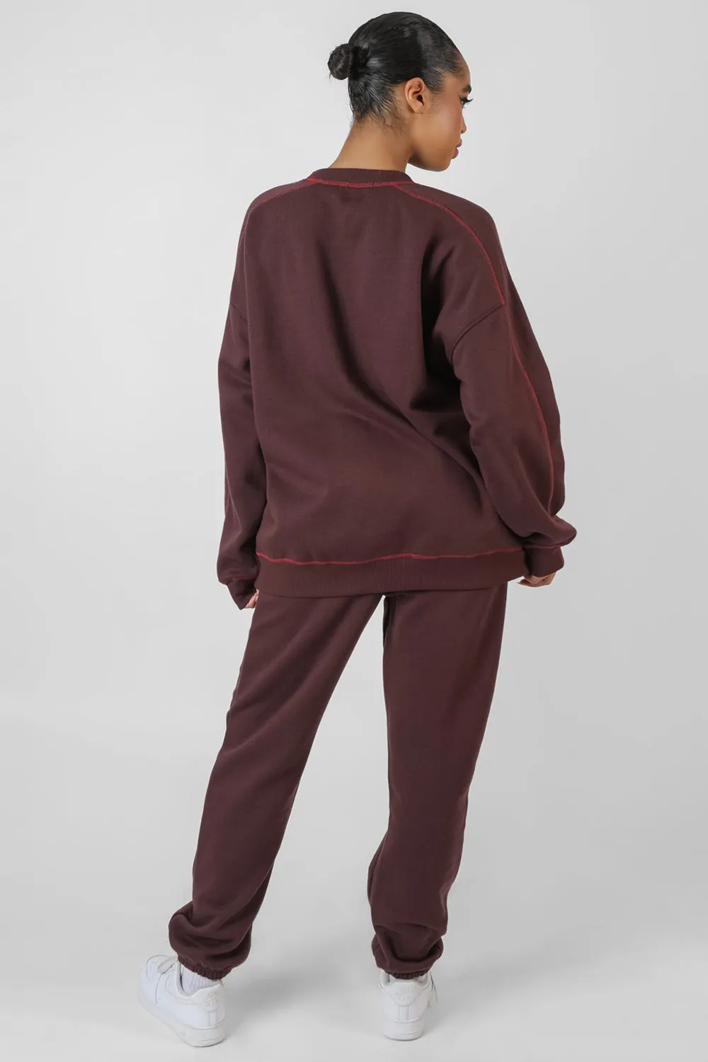 Contrast Stitch 90'S Joggers Aubergine