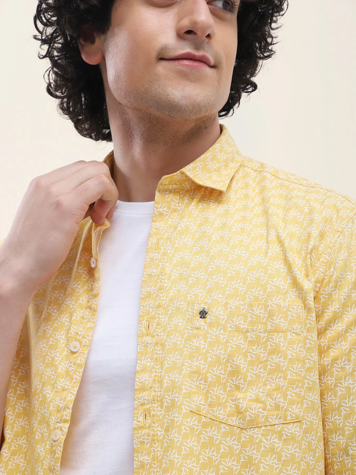 Cotton Yellow Printed Half Sleeve Casual Shirt