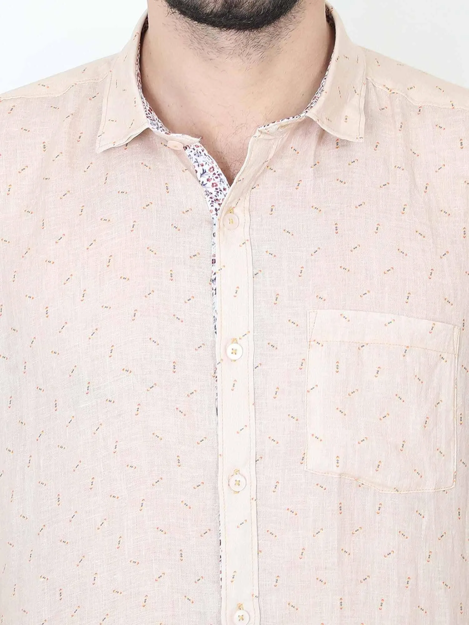 Cream Linen Printed Casual Shirt