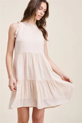 Cream Ruffle Neck Dress