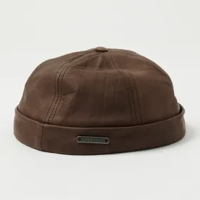 Crown Cap 1-011F Leather Beanie Cap - Brown