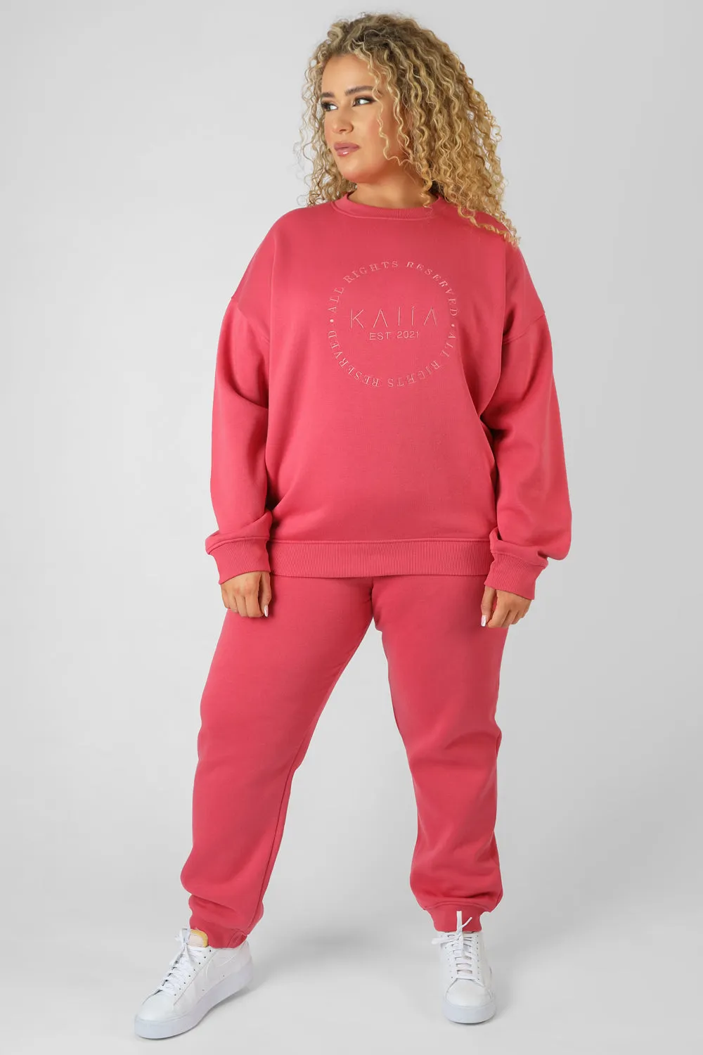 Curve Tonal Embroidery Joggers Coral