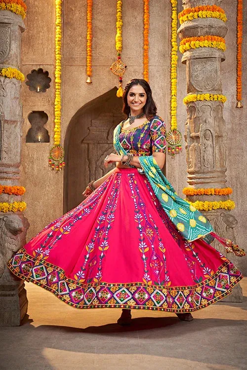 Deep Pink Exclusive Embroidered Work Navratri Chaniya Choli Collection