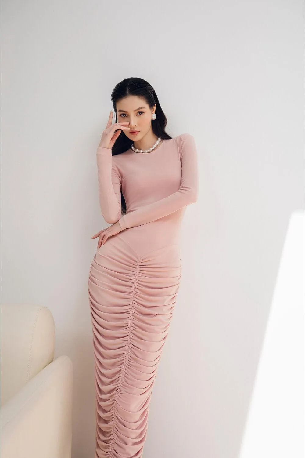 Della Bodycon Long Sleeved Cotton Midi Dress