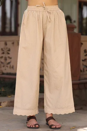 Dharan Scallop Cotton Beige Pants