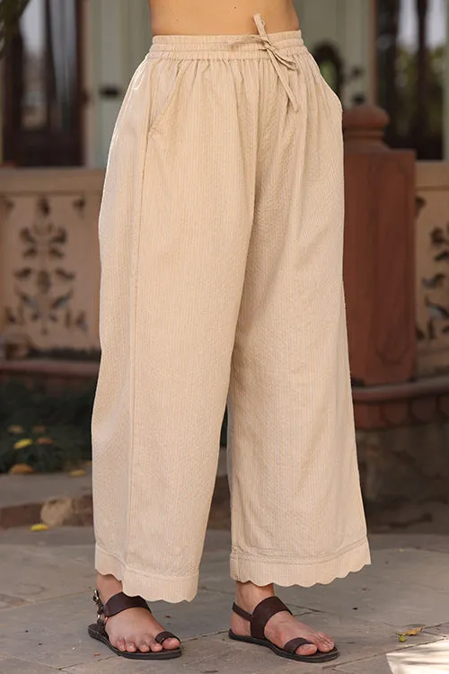 Dharan Scallop Cotton Beige Pants