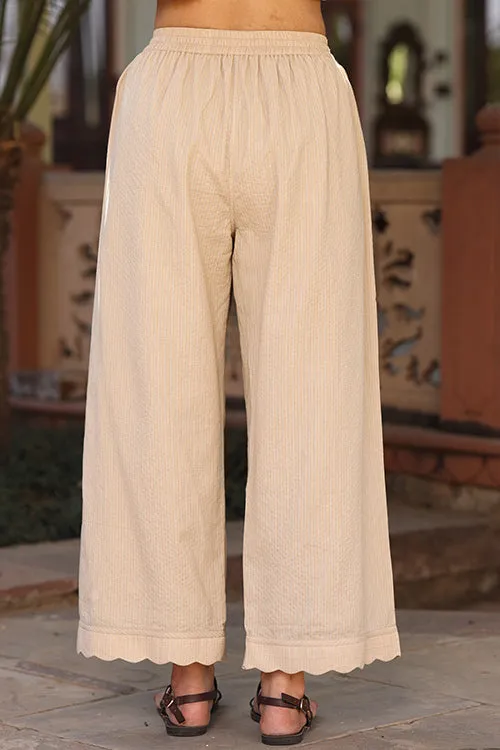 Dharan Scallop Cotton Beige Pants