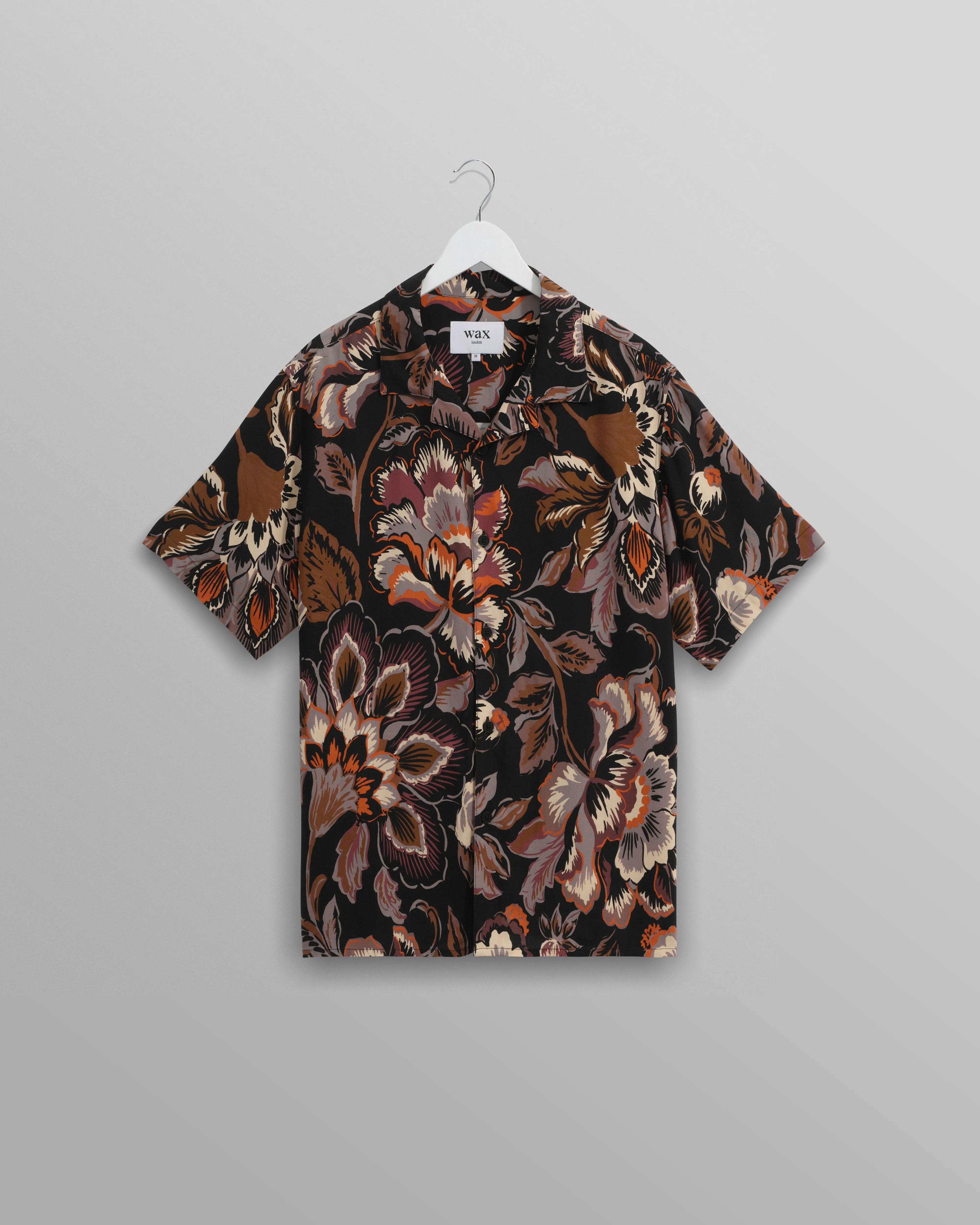 Didcot - Black Winter Botanical Print Short Sleeve Shirt