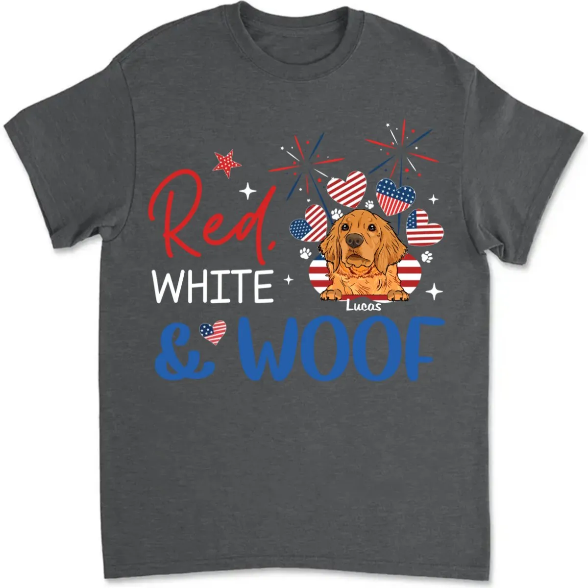 Dog Lovers -Red White And Woof - Personalized T-shirt