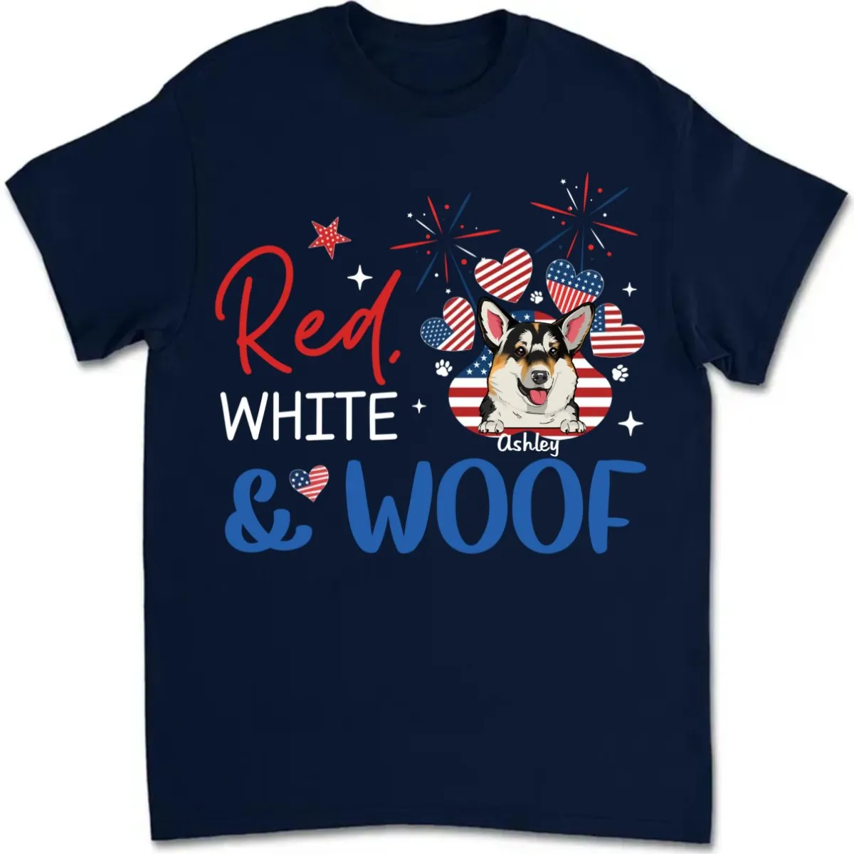 Dog Lovers -Red White And Woof - Personalized T-shirt