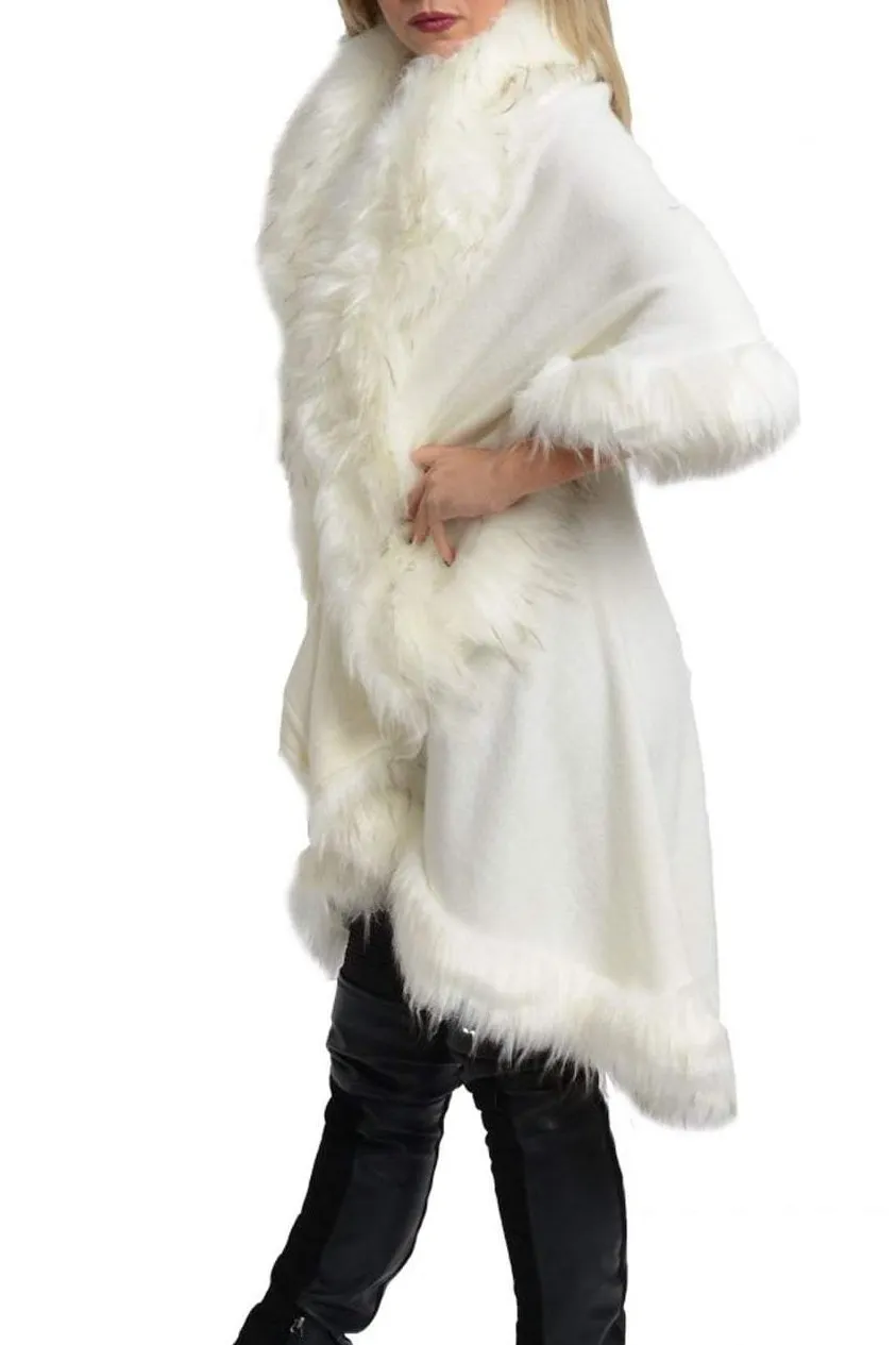 Double Layered Faux Fur Trim Poncho