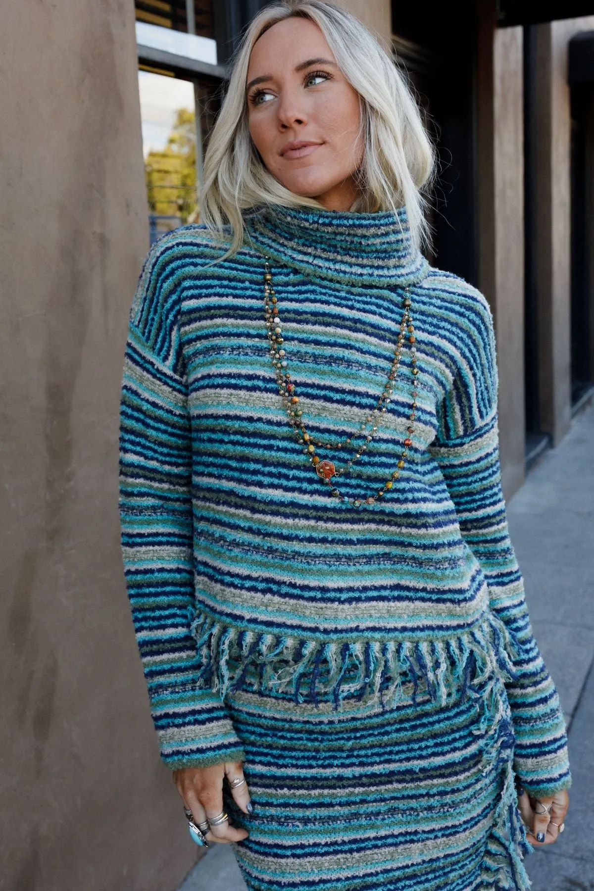 Ellis Fringe Sweater - Teal