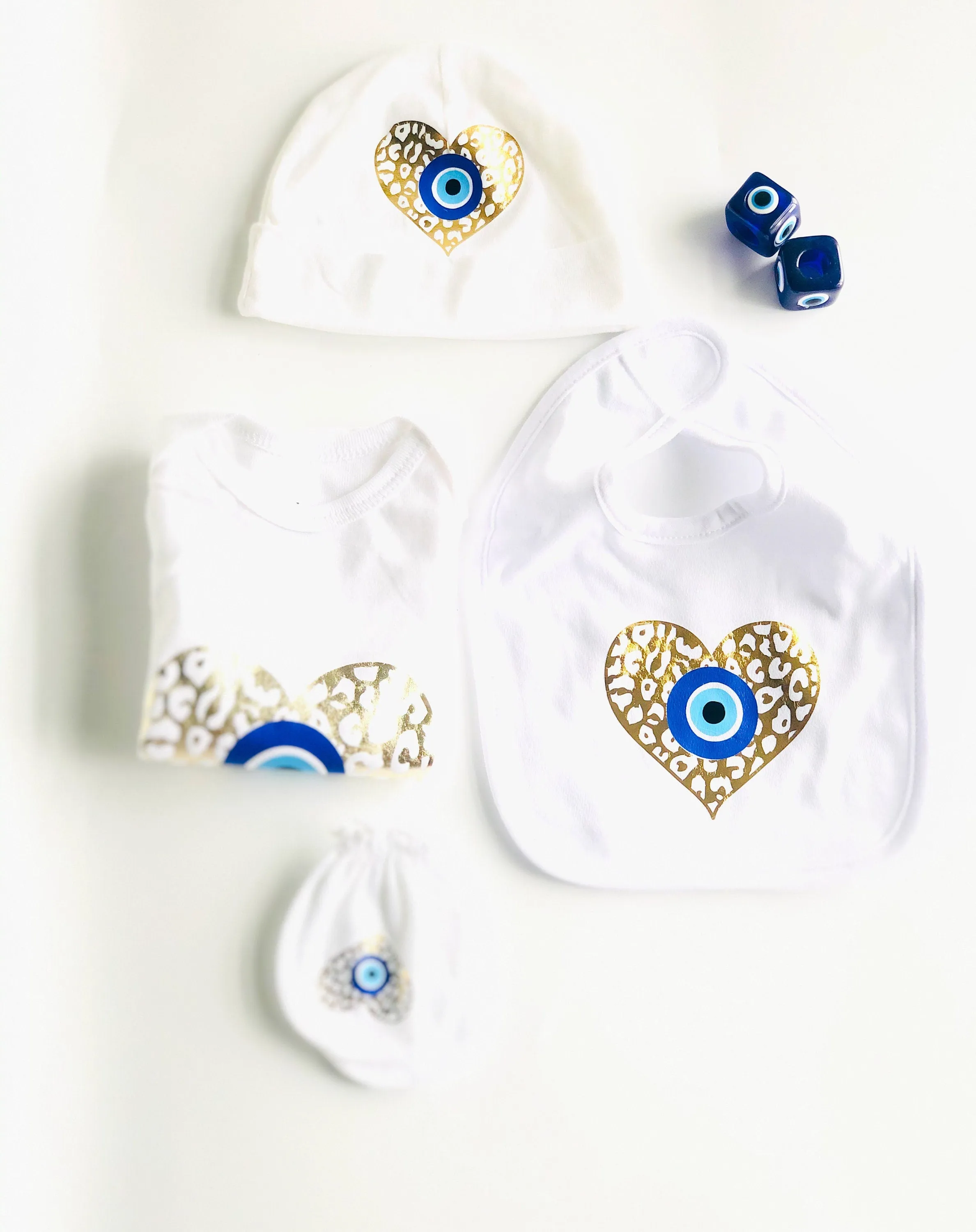 Evil Eye Design Custom Baby Gift Set With Your Baby Name Baby Onesie Evil Eye Custom Baby Bib