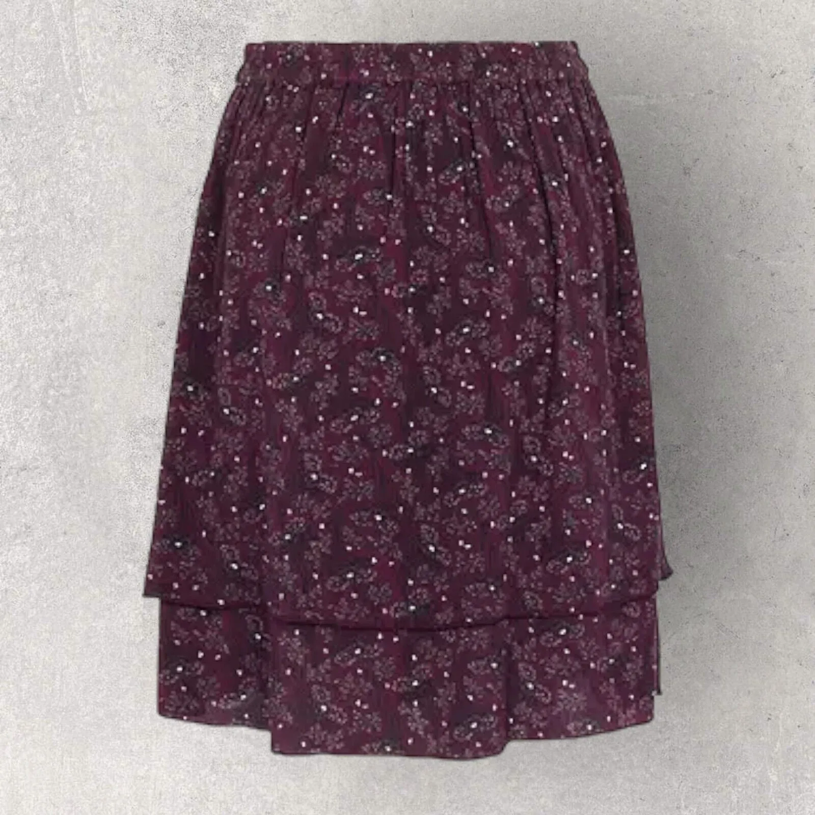 Fat Face Violet Floral Layered Skirt, Dark Plum UK 10 US 6 EU 38