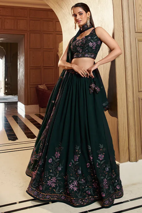 Festive Wear Vibrant Green Color Georgette Lehenga Choli Collection