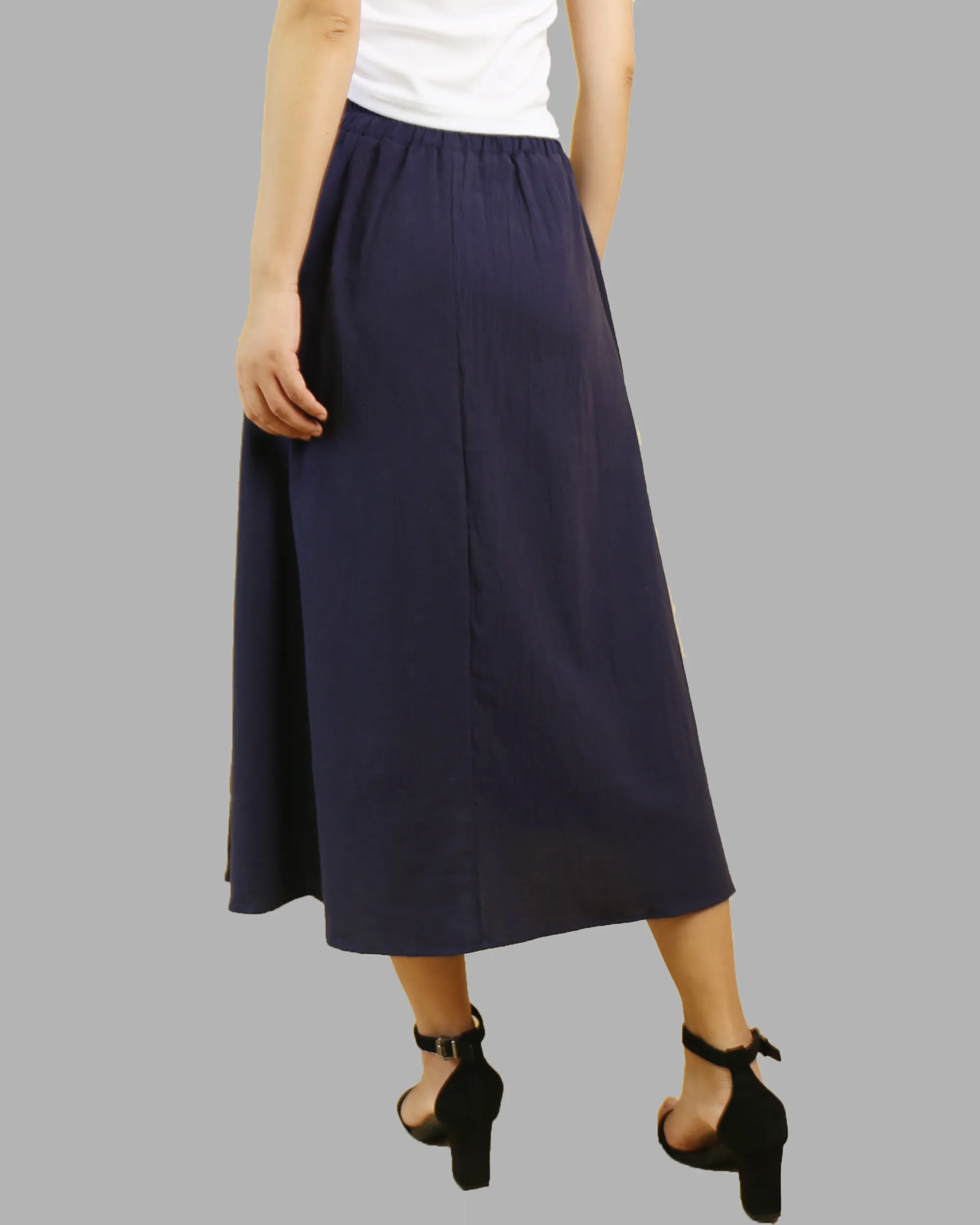 Flared skirt, Elastic waist skirt, Midi linen skirt, Boho skirt with pockets, high waist skirt(Q1062)