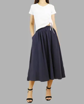 Flared skirt, Elastic waist skirt, Midi linen skirt, Boho skirt with pockets, high waist skirt(Q1062)