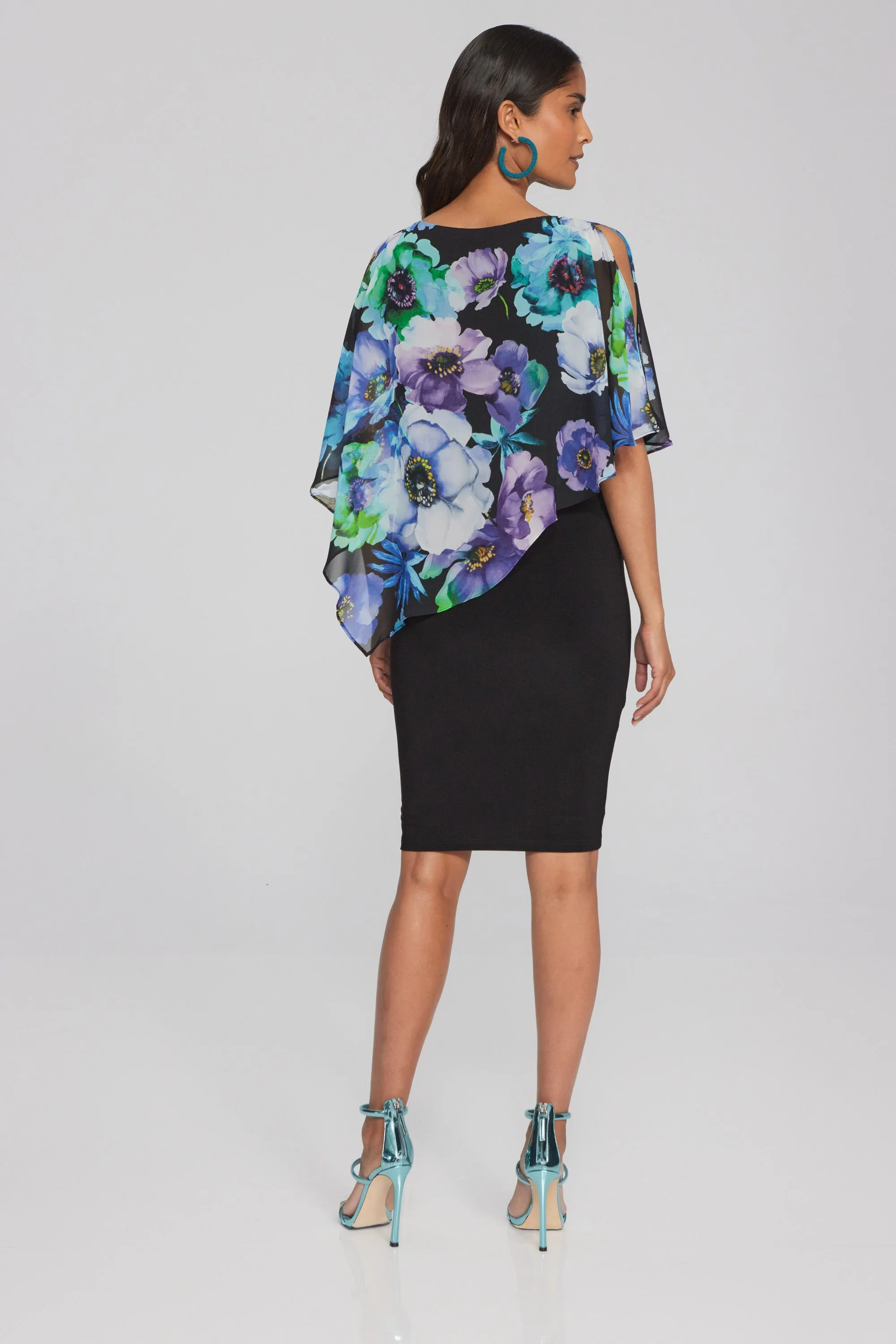 Floral Print Chiffon and Silky Knit Dress