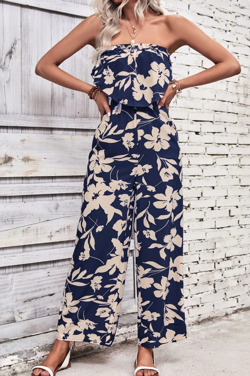 Floral Strapless Wide Leg Jumpsuit