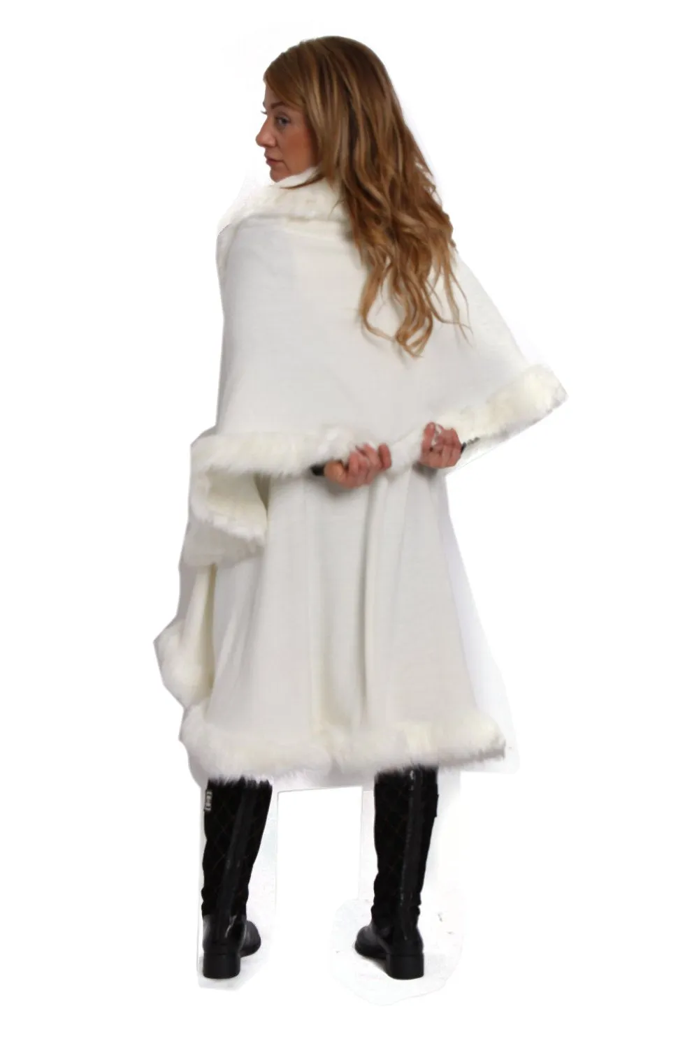 Fluffy Double Layered Faux Fur Trim Poncho