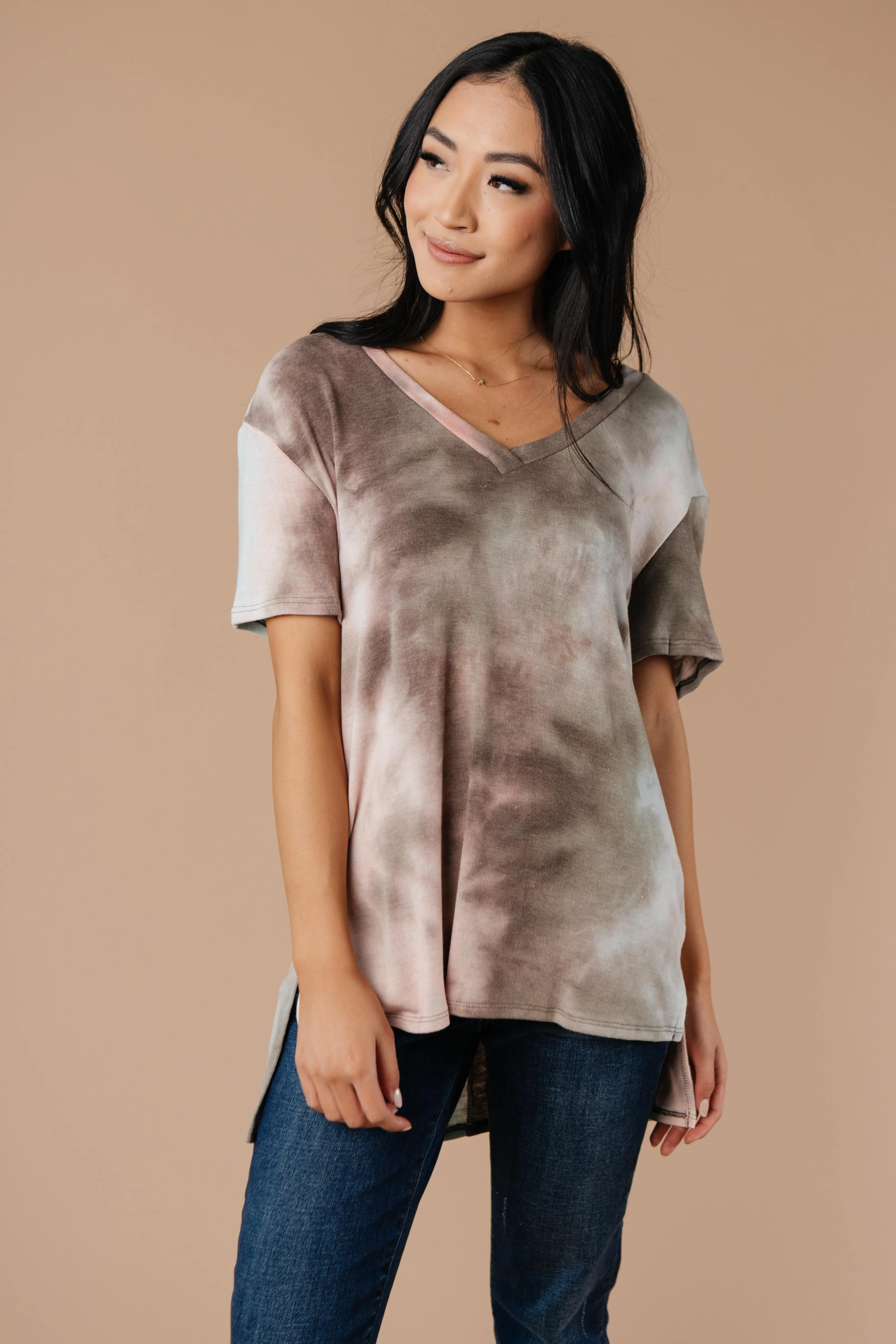 Forgotten Dreams Tie Dye Top In Taupe