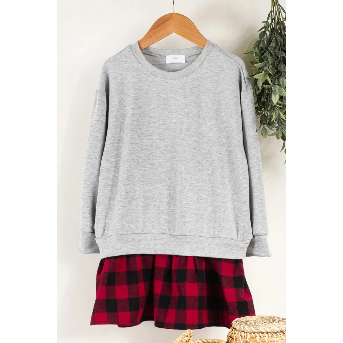 Girls Autumn Tones Plaid Skirt Layered Grey Dress