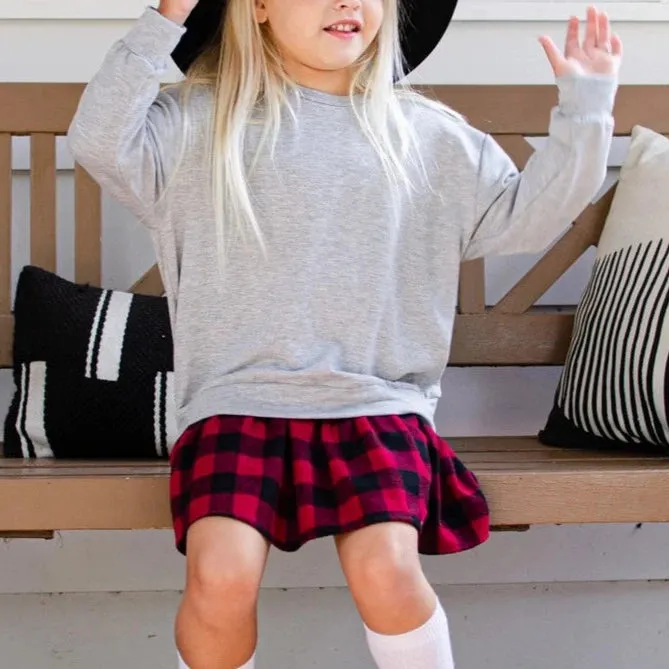 Girls Autumn Tones Plaid Skirt Layered Grey Dress