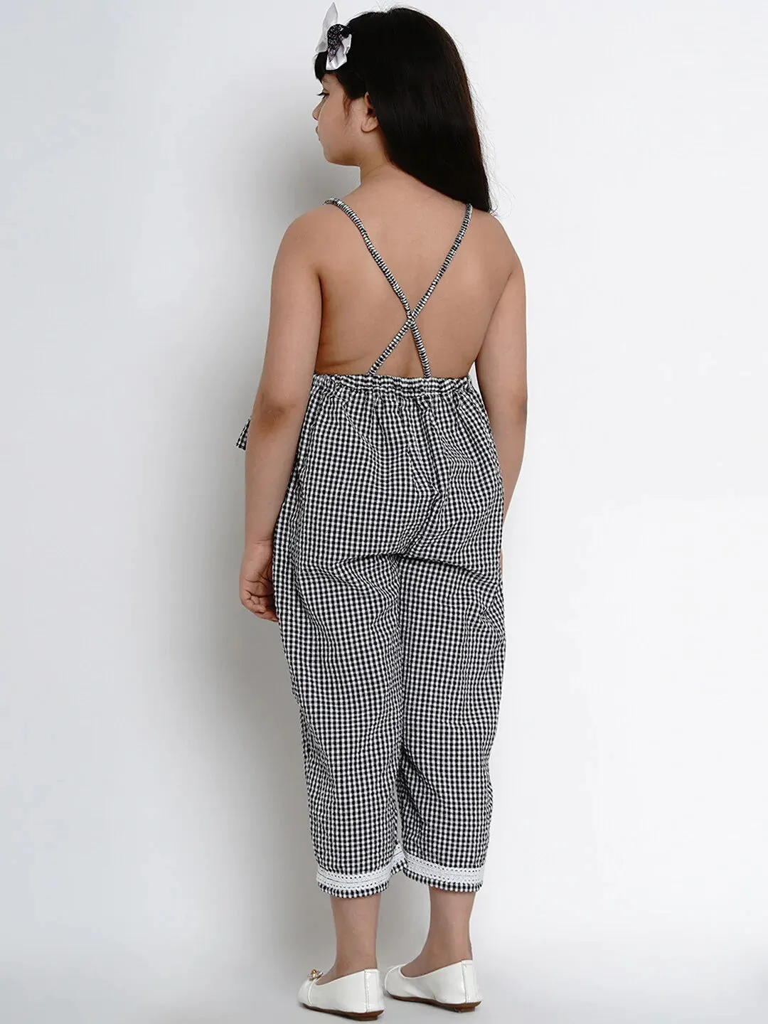 Girls Black & White Checked Basic Jumpsuit