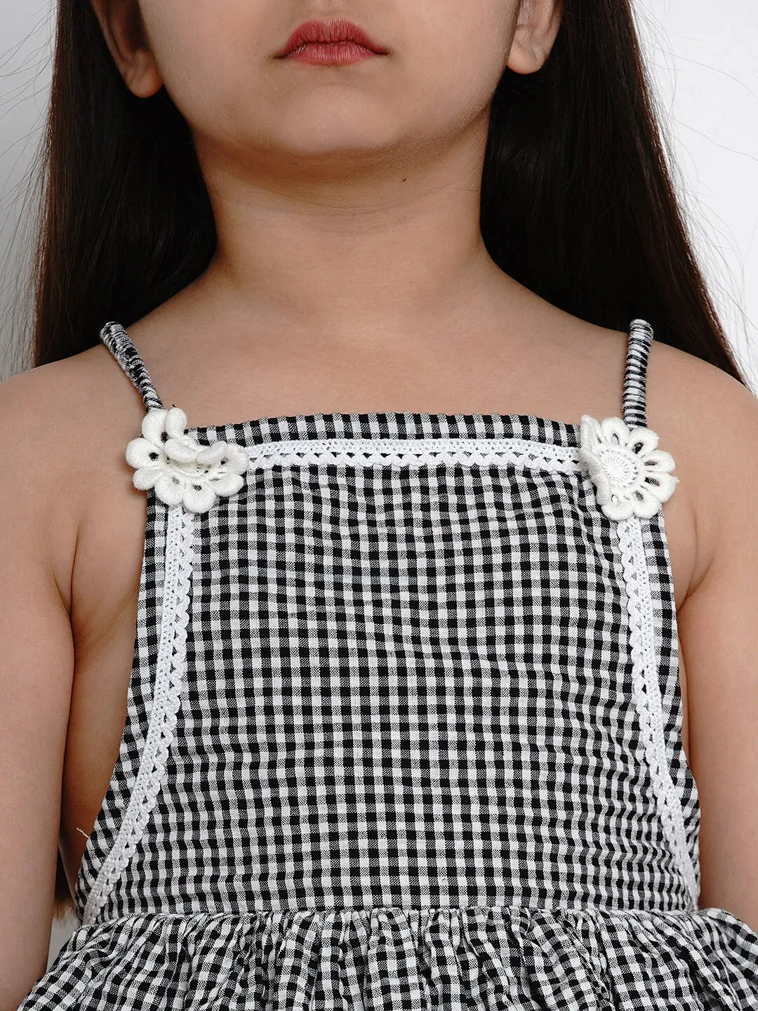 Girls Black & White Checked Basic Jumpsuit