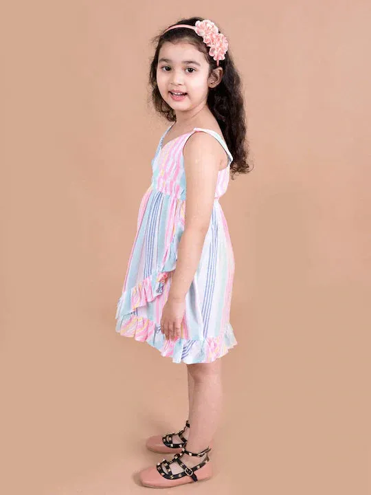 Girls Pink Blue Striped Jumpsuit - Ps Peaches