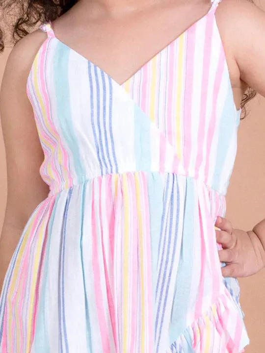 Girls Pink Blue Striped Jumpsuit - Ps Peaches