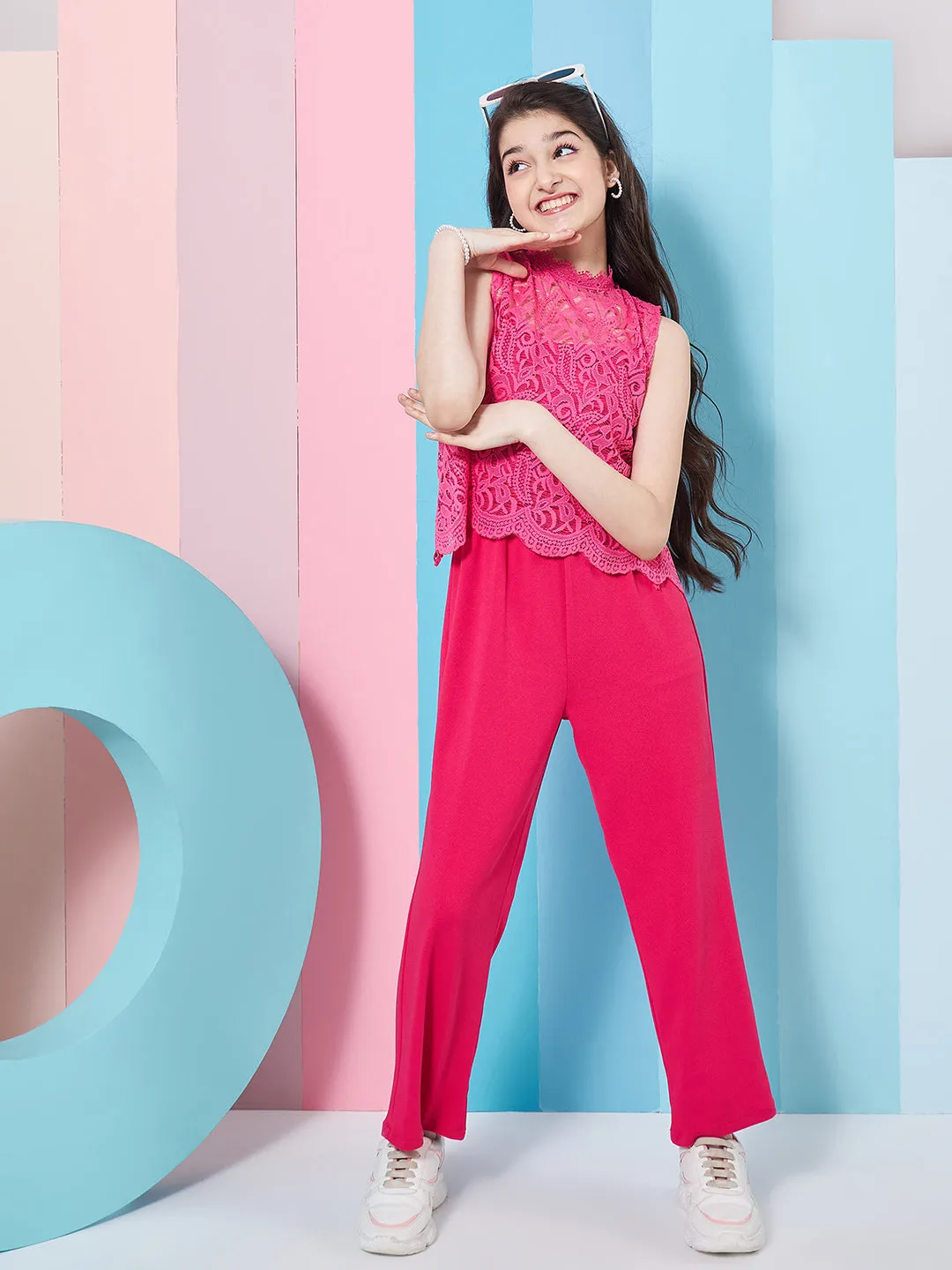 Girls Self Design Basic Jumpsuit - PS Peaches