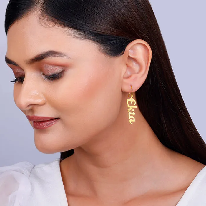 Golden Personalised Cursive Name Earrings