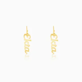 Golden Personalised Cursive Name Earrings