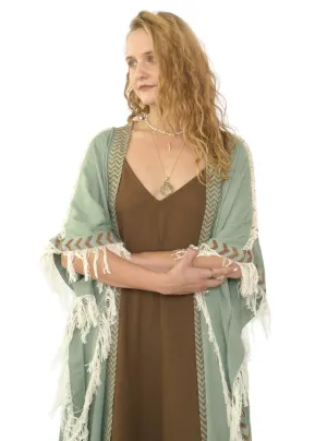 Green Sage Closed-Back Fringe Poncho