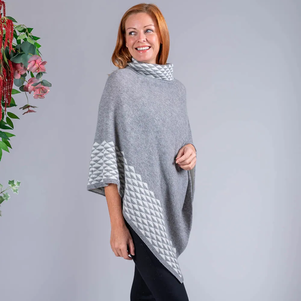 Grey and Ivory Double Layer Cashmere Poncho