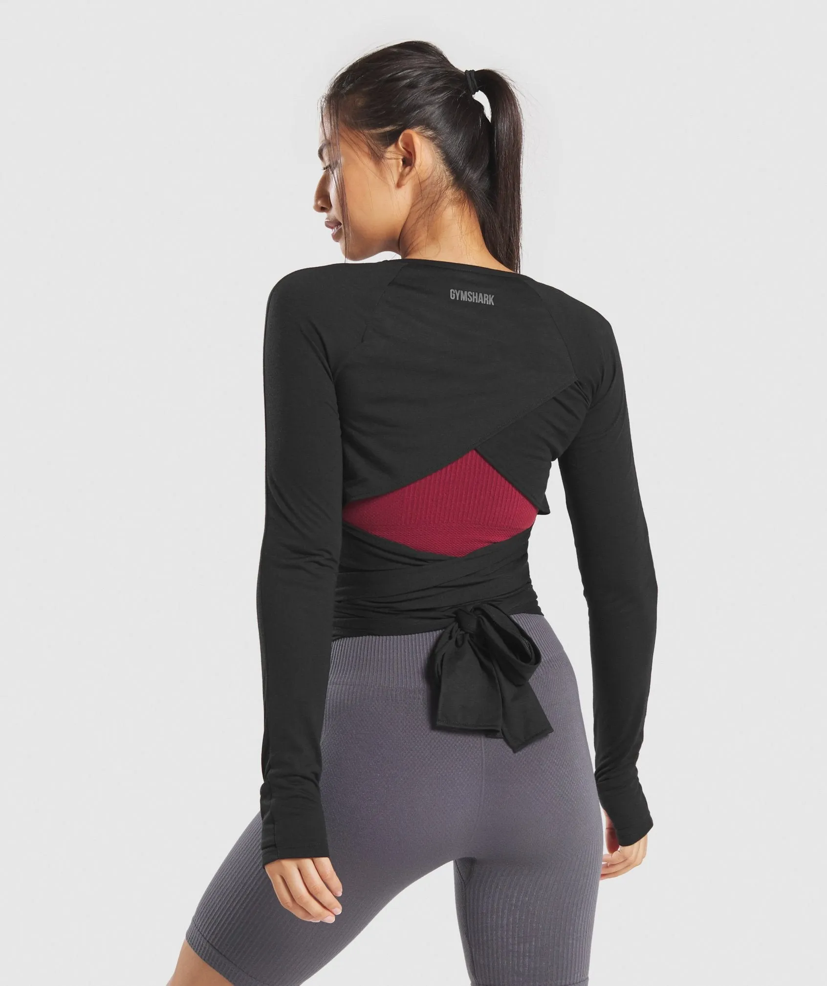 Gymshark Power Down Long Sleeve Crop Top -  Black