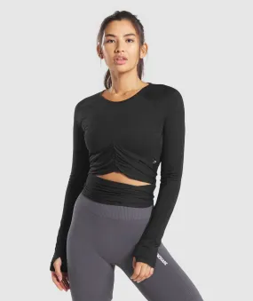 Gymshark Power Down Long Sleeve Crop Top -  Black