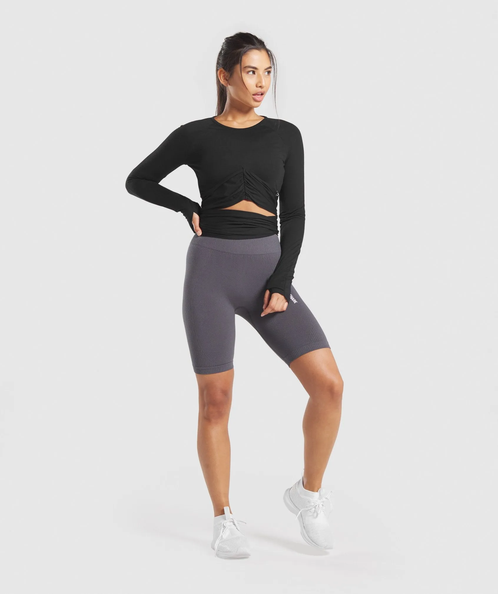 Gymshark Power Down Long Sleeve Crop Top -  Black